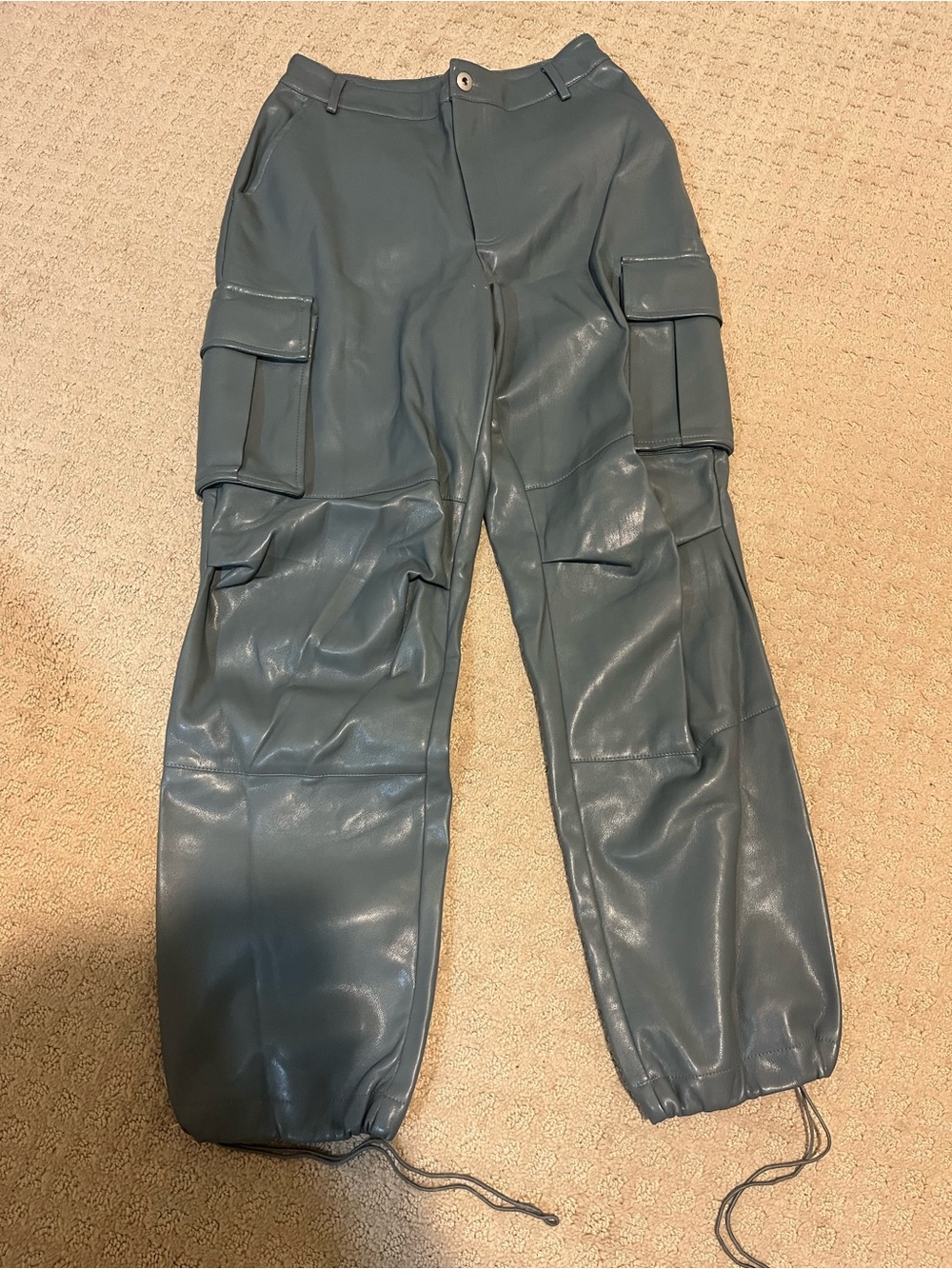 7 For All Mankind Teal Faux-Leather Cargo Pants